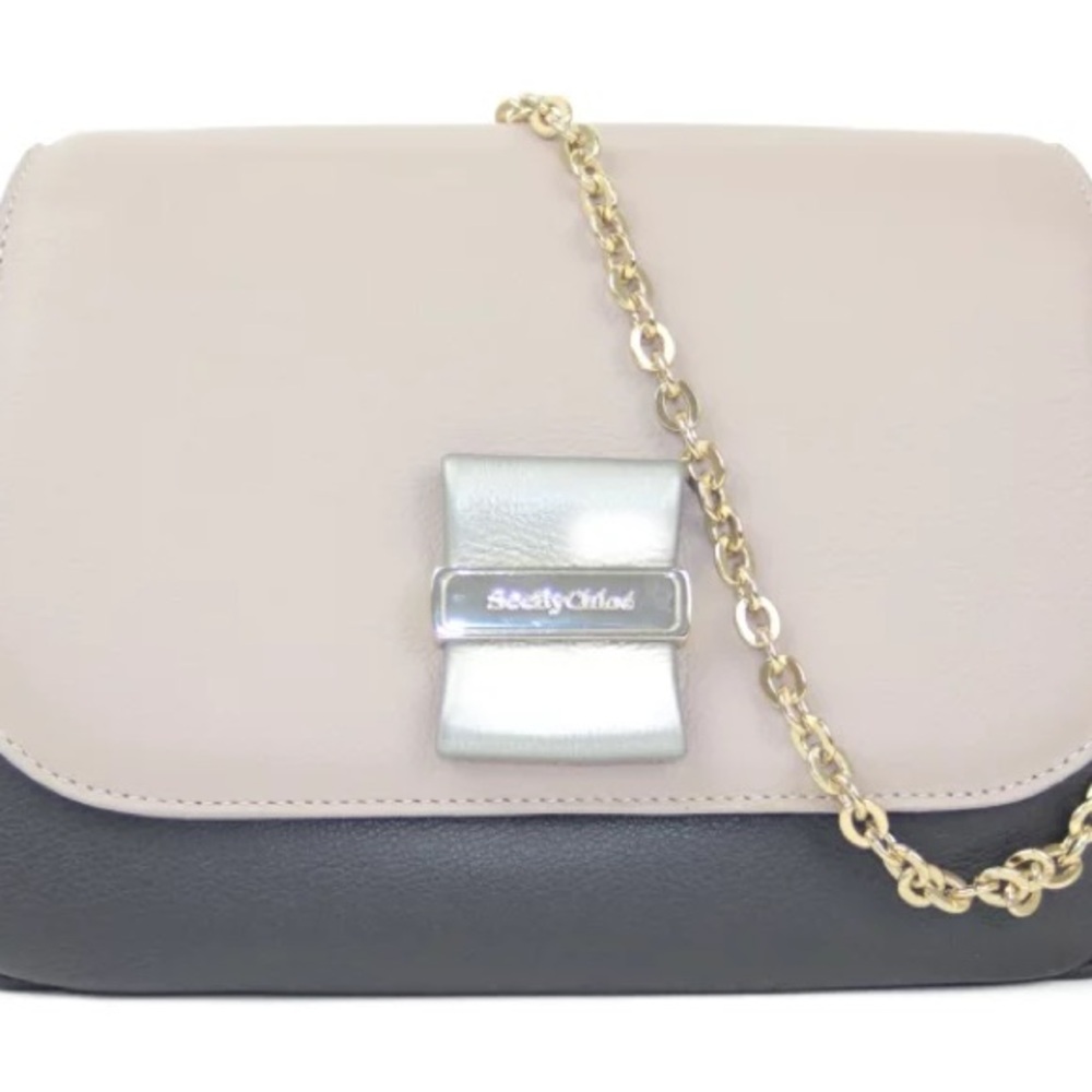 See By Chloe Black and Cream Crossbody Bag with Gold Chain